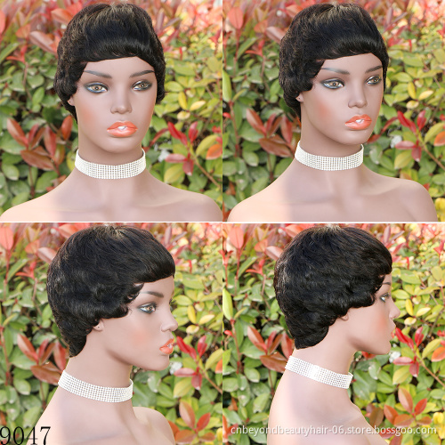Pixie Cut Human Hair Wigs For Black Women Short Human Hair Wig With Bangs Brown Cheap Human Hair Wigs